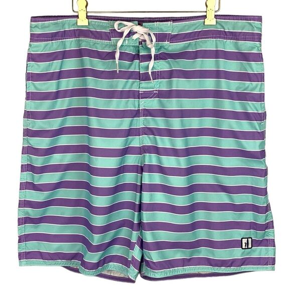 Johnnie-O men’s striped purple and aqua swim trunks size XXL - Picture 1 of 8